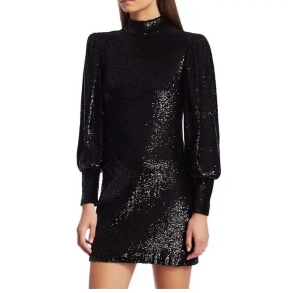 A.L.C. Christy Sequin Mini Dress Long Sleeve Black Womens Size 00